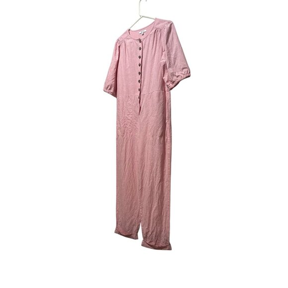 Madewell linen Puff Sleeves Jumpsuit Womens Medium Pink Straight Leg Button Down - Picture 16 of 16